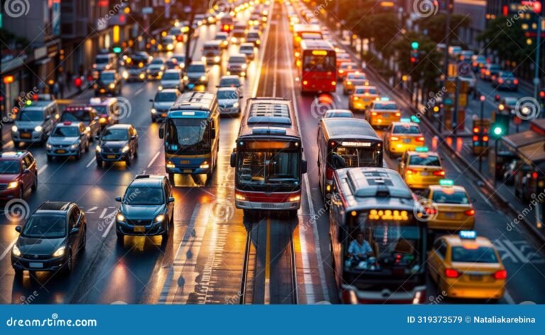 autobus urbano en ciudad concurrida