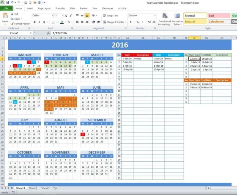 calendario anual con marcadores de fechas importantes