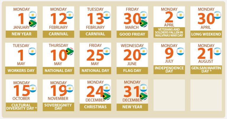 calendario con dias feriados marcados argentina