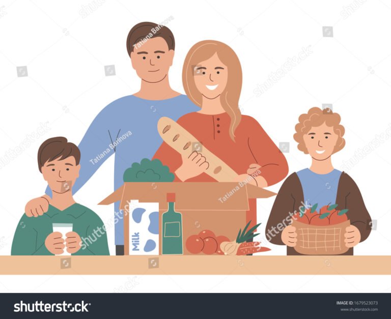 familias felices recibiendo ayuda alimentaria