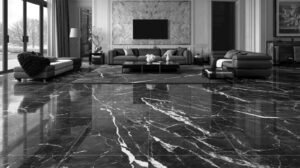 interiores con porcelanato blanco y negro elegante