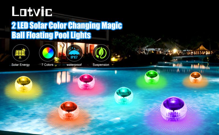 luces led flotantes en piscina nocturna