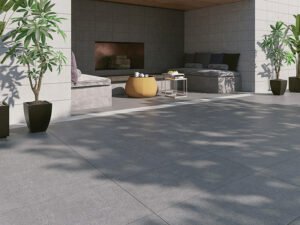 patio moderno con piso de granito gris