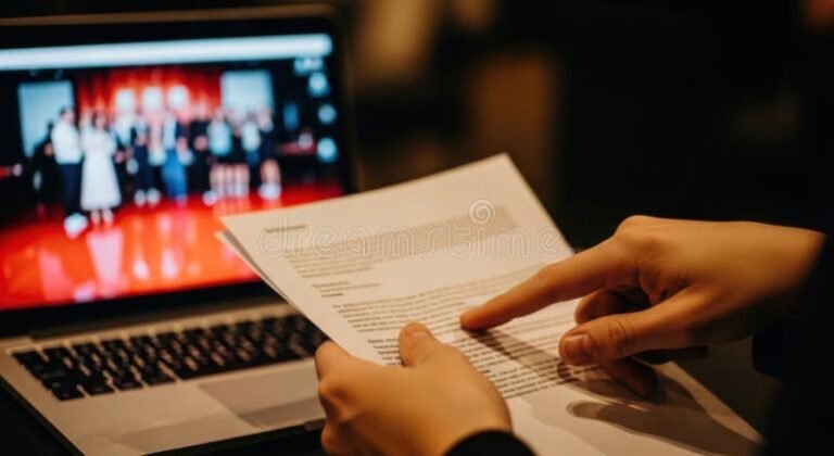 persona revisando documentos con computadora portatil